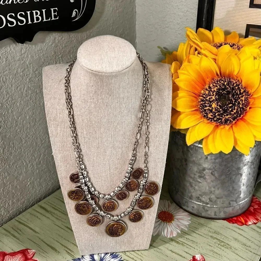 NWT Patricia Nash Double Strand Multi Coin Necklace Roman Coin Collection #PNNK